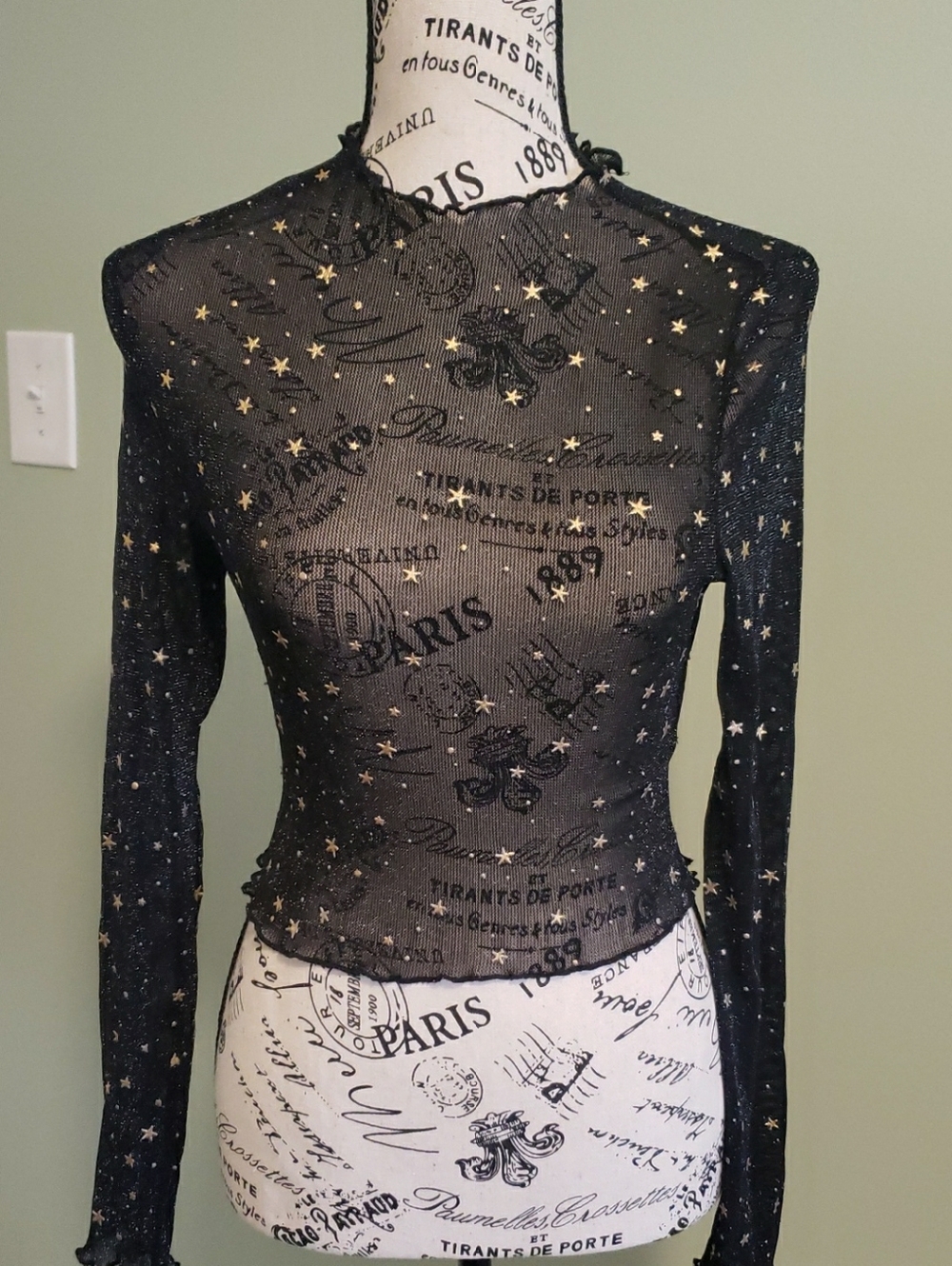Sheer Black Star Mesh Long-Sleeve Top